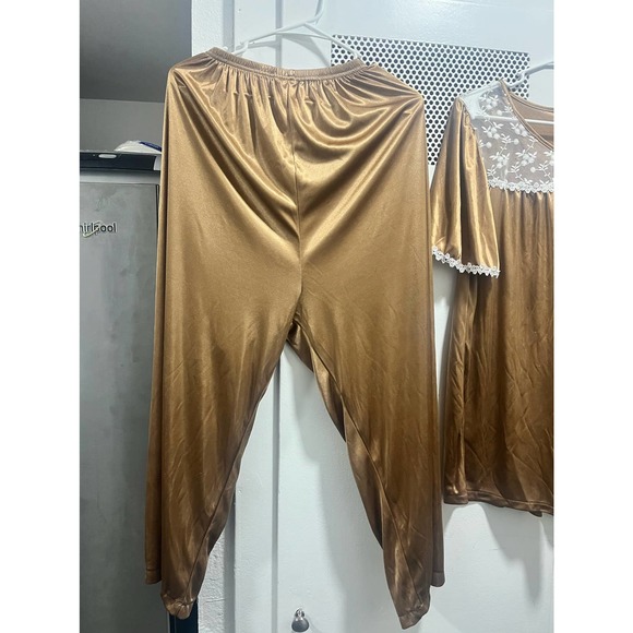 Vintage Brown Silky Ruffled Sleepset Pajamas XXL - Picture 7 of 9